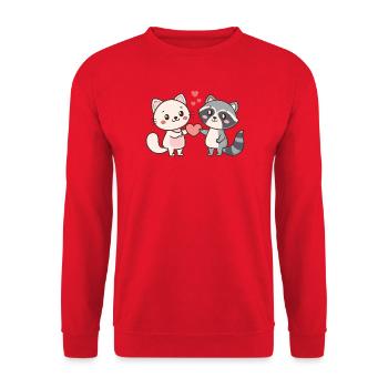 Cat Raccoon Duo Cuddle and Love - Unisex Sweatshirt - red - Front - Alina (178cm) & Michal (187cm)