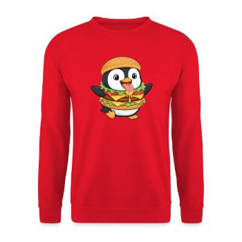 Mignon Pingouin Cartoon Cheeseburger - Sweat-shirt Unisexe - rouge - Devant - Alina (178cm) & Michal (187cm)