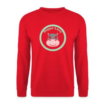 Nilpferd Kopf Gesicht Maske Lächeln - Unisex Pullover - Rot - Vorne - Alina (178cm) & Michal (187cm)