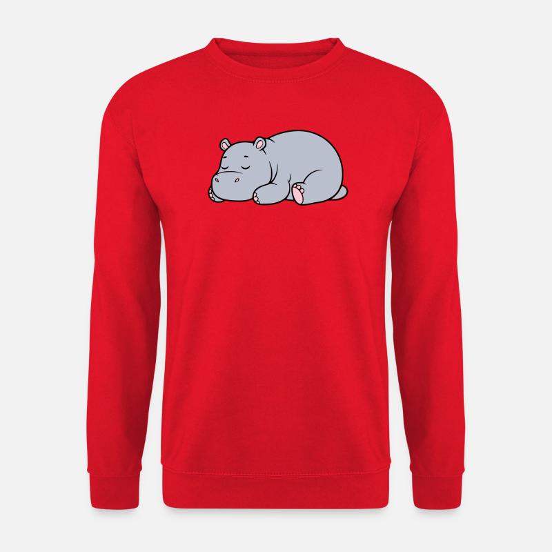 Schlafendes Nilpferd Müde Faul Vektor - Unisex Pullover - Rot
