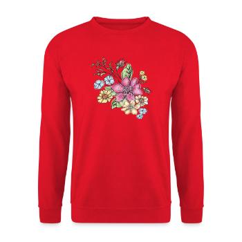  Florales Blütenmuster - Unisex Pullover - Rot - Vorne - Alina (178cm) & Michal (187cm)