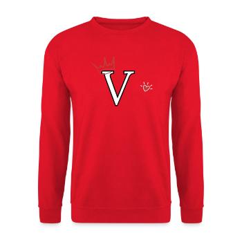 Buchstabe V Kronenherz - Unisex Pullover - Rot - Vorne - Alina (178cm) & Michal (187cm)