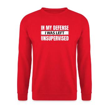 In My Defense I Was Left Unsupervised - Unisex Pullover - Rot - Vorne - Alina (178cm) & Michal (187cm)
