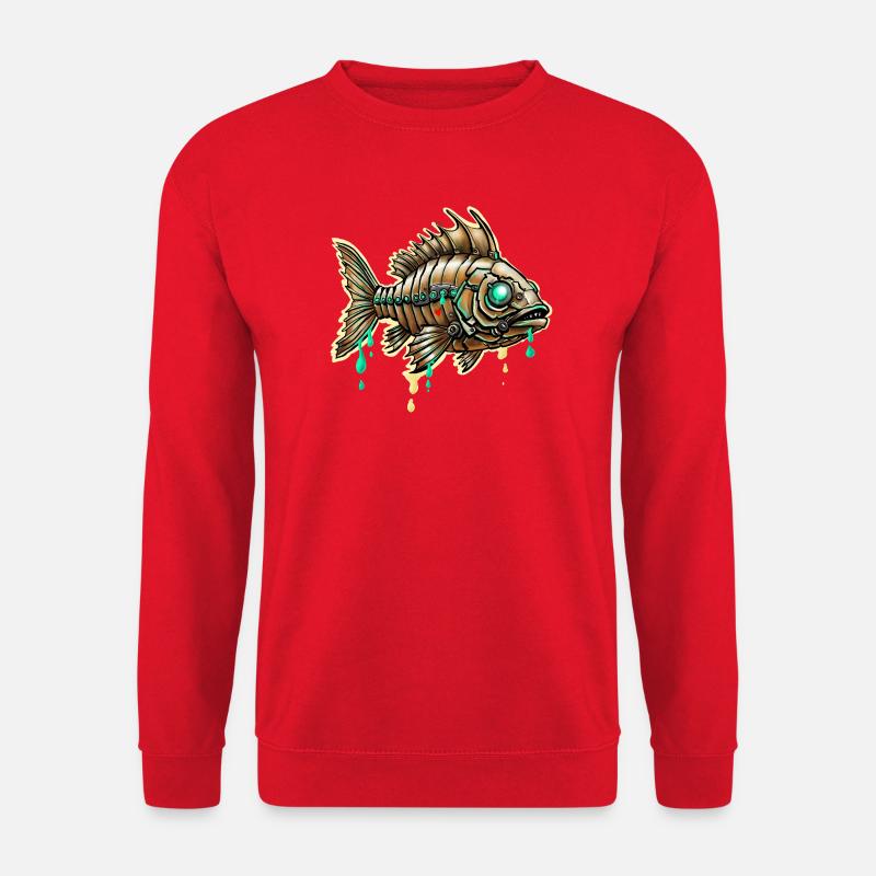 Cybernetischer Steampunk-Fisch - Unisex Pullover - Rot