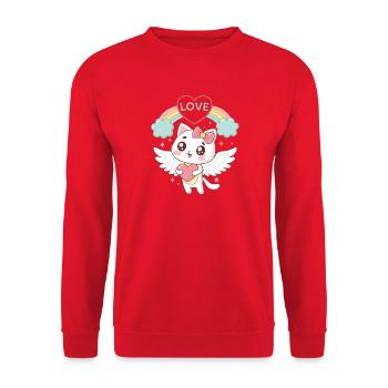 Rainbow Love Geflügelte Katze - Unisex Pullover - Rot - Vorne - Alina (178cm) & Michal (187cm)