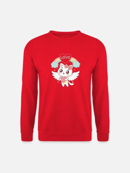 Rainbow Love Geflügelte Katze - Unisex Pullover - Rot