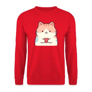 Cuddly Kitten Heart Cartoon Cat - Unisex Sweatshirt - red - Front - Alina (178cm) & Michal (187cm)