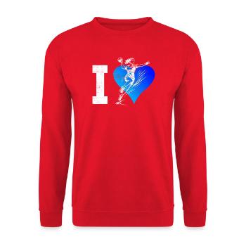Handball Fans aufgepasst schlichtes Statement fuer - Unisex Pullover - Rot - Vorne - Alina (178cm) & Michal (187cm)