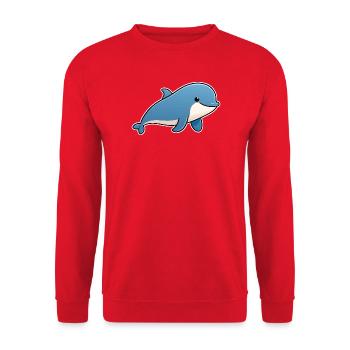 Blauer Delfin – freundlicher Meeresfreund - Unisex Pullover - Rot - Vorne - Alina (178cm) & Michal (187cm)