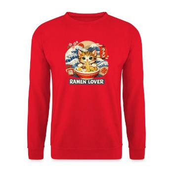 Ramen Nouilles, Amoureux des Chats, Kats Kawaii Rétro - Sweat-shirt Unisexe - rouge - Devant - Alina (178cm) & Michal (187cm)