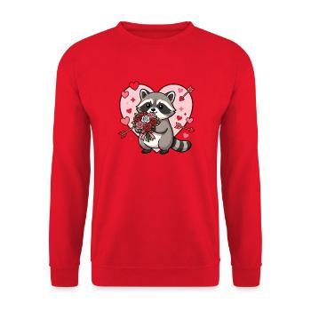 Kawaii Raccoon Valentine Flower Heart - Unisex Sweatshirt - red - Front - Alina (178cm) & Michal (187cm)