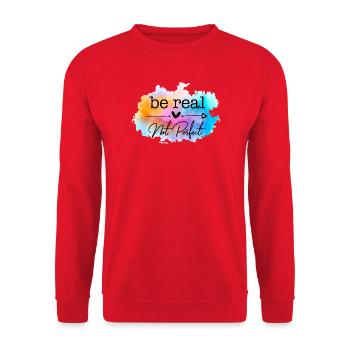 Be Real Not Perfect Aquarell Zitat - Unisex Pullover - Rot - Vorne - Alina (178cm) & Michal (187cm)