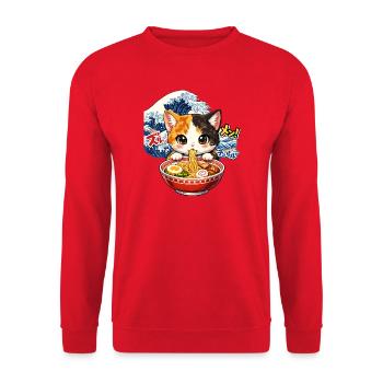 Kawaii Cats Ramen Nouilles Japon Ukiyo-E Rétro - Sweat-shirt Unisexe - rouge - Devant - Alina (178cm) & Michal (187cm)
