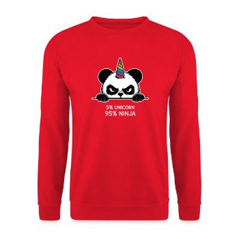 Panda Einhorn Ninja Spruch - Unisex Pullover - Rot - Vorne - Alina (178cm) & Michal (187cm)