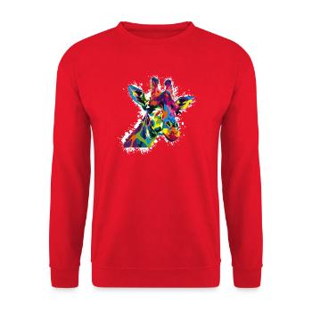 Farbige Giraffe Popart - Unisex Pullover - Rot - Vorne - Alina (178cm) & Michal (187cm)