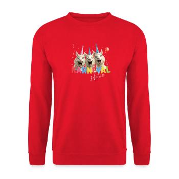 Karneval Schaf Helau - Unisex Pullover - Rot - Vorne - Alina (178cm) & Michal (187cm)
