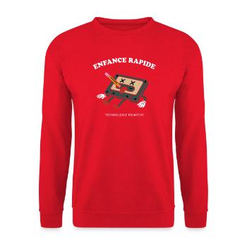 Enfance Rapide Cassette Audio Humour Retro - Sweat-shirt Unisexe - rouge - Devant - Alina (178cm) & Michal (187cm)