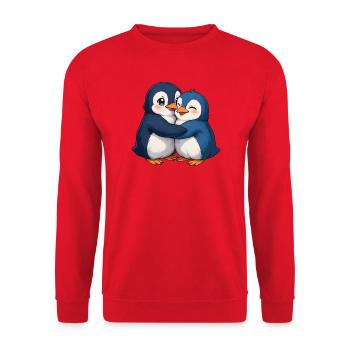 Kuschelige Pinguin-Umarmung - Unisex Pullover - Rot - Vorne - Alina (178cm) & Michal (187cm)
