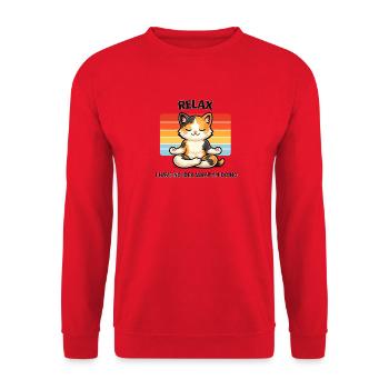 Relax Katze Meditative Chill - Unisex Pullover - Rot - Vorne - Alina (178cm) & Michal (187cm)