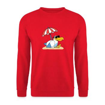 Sunny Beach Seagull with Umbrella - Unisex Sweatshirt - red - Front - Alina (178cm) & Michal (187cm)