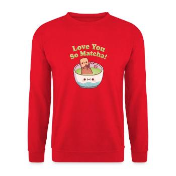 Cute Matcha und Whisk lieben dich so sehr Matcha - Unisex Pullover - Rot - Vorne - Alina (178cm) & Michal (187cm)