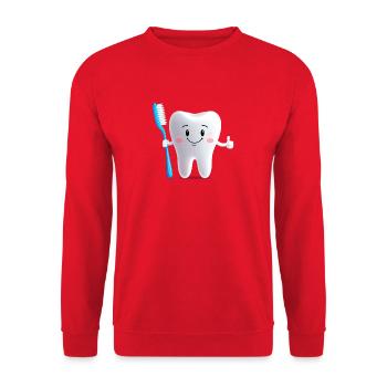 Smiling tooth with toothbrush - Unisex Sweatshirt - red - Front - Alina (178cm) & Michal (187cm)