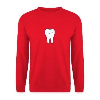 Cheerful Tooth Cartoon - Unisex Sweatshirt - red - Front - Alina (178cm) & Michal (187cm)