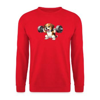 Beagle Workout Bodybuilding Barbell Training Motiv - Unisex Pullover - Rot - Vorne - Alina (178cm) & Michal (187cm)