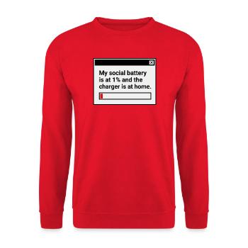 My Social Battery is at 1% - Unisex Sweatshirt - red - Front - Alina (178cm) & Michal (187cm)
