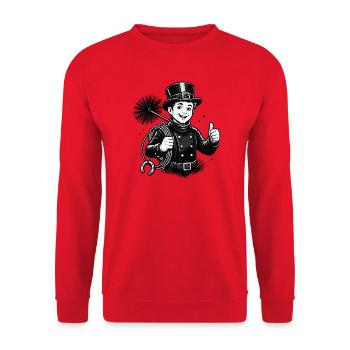 Fröhlicher Schornsteinfeger Cartoon - Unisex Pullover - Rot - Vorne - Alina (178cm) & Michal (187cm)