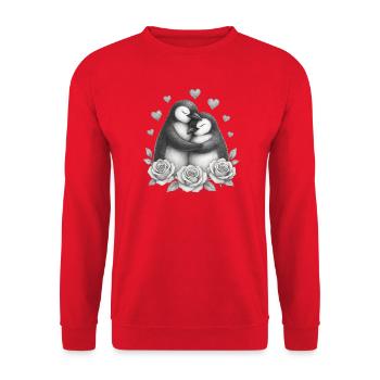 Liebesduo Pinguin Rosen - Unisex Pullover - Rot - Vorne - Alina (178cm) & Michal (187cm)