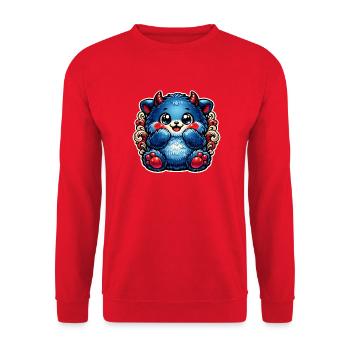Blauer Kuschel-Panda mit roten Pfoten - Unisex Pullover - Rot - Vorne - Alina (178cm) & Michal (187cm)