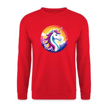 Rainbow Unicorn Colorful Unicorn Head Motif - Unisex Sweatshirt - red - Front - Alina (178cm) & Michal (187cm)