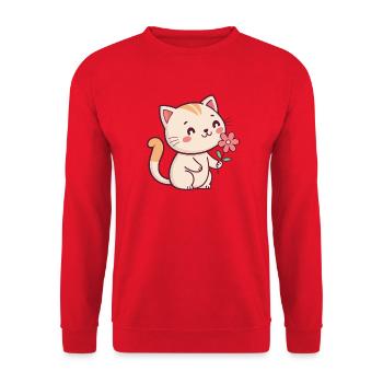 Kitten and flower - Unisex Sweatshirt - red - Front - Alina (178cm) & Michal (187cm)