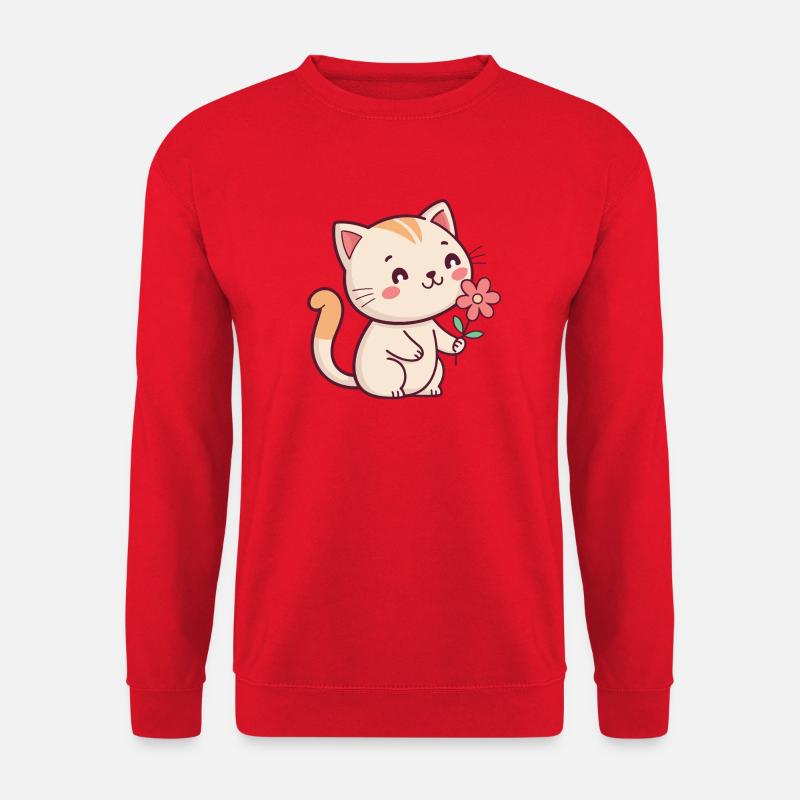 Kätzchen und Blume - Unisex Pullover - Rot