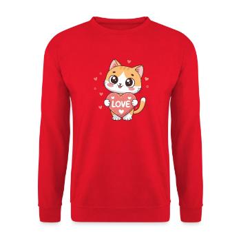 Süßes Kätzchenherz LIEBE - Unisex Pullover - Rot - Vorne - Alina (178cm) & Michal (187cm)