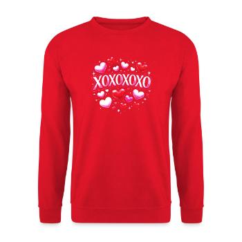 XOXOXO Herzen Neon Glanz - Unisex Pullover - Rot - Vorne - Alina (178cm) & Michal (187cm)