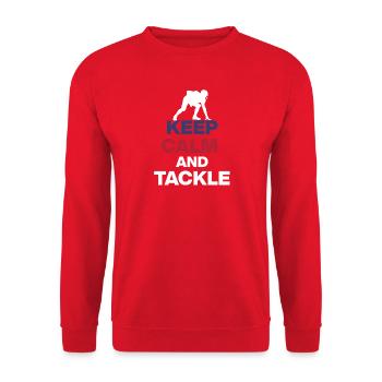 KEEP CALM AND TACKLE! FOOTBALL FAN US EVENT - Unisex Sweatshirt - red - Front - Alina (178cm) & Michal (187cm)