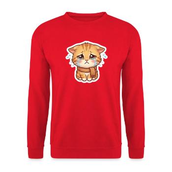 Weinendes Kätzchen mit Schal - Unisex Pullover - Rot - Vorne - Alina (178cm) & Michal (187cm)
