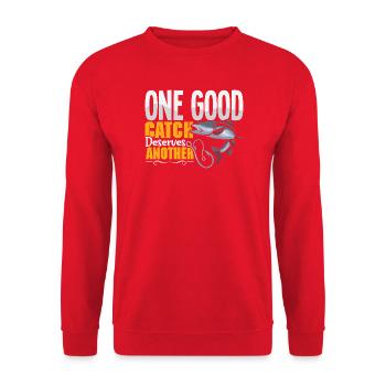 Angeln Angler Fische Fischer Sprüche Petri Heil - Unisex Pullover - Rot - Vorne - Alina (178cm) & Michal (187cm)