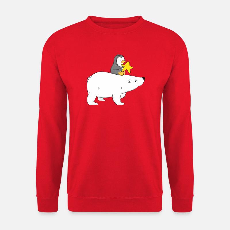 Eisbär mit Freund Pinguin  - Unisex Pullover - Rot
