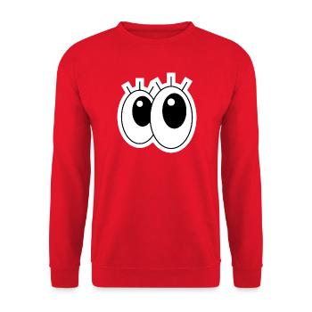 Riesenaugen im Cartoon-Stil - Unisex Pullover - Rot - Vorne - Alina (178cm) & Michal (187cm)