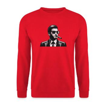Noir Icon: Suit, Cigar, Shadow - Unisex Sweatshirt - red - Front - Alina (178cm) & Michal (187cm)