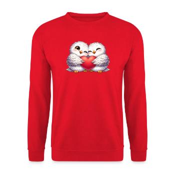 Doux cœurs de chouette des neiges Saint-Valentin chers amis - Sweat-shirt Unisexe - rouge - Devant - Alina (178cm) & Michal (187cm)