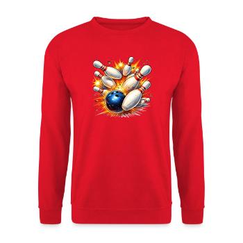 Bowlingkugel räumt Kegel ab – Volltreffer - Unisex Pullover - Rot - Vorne - Alina (178cm) & Michal (187cm)