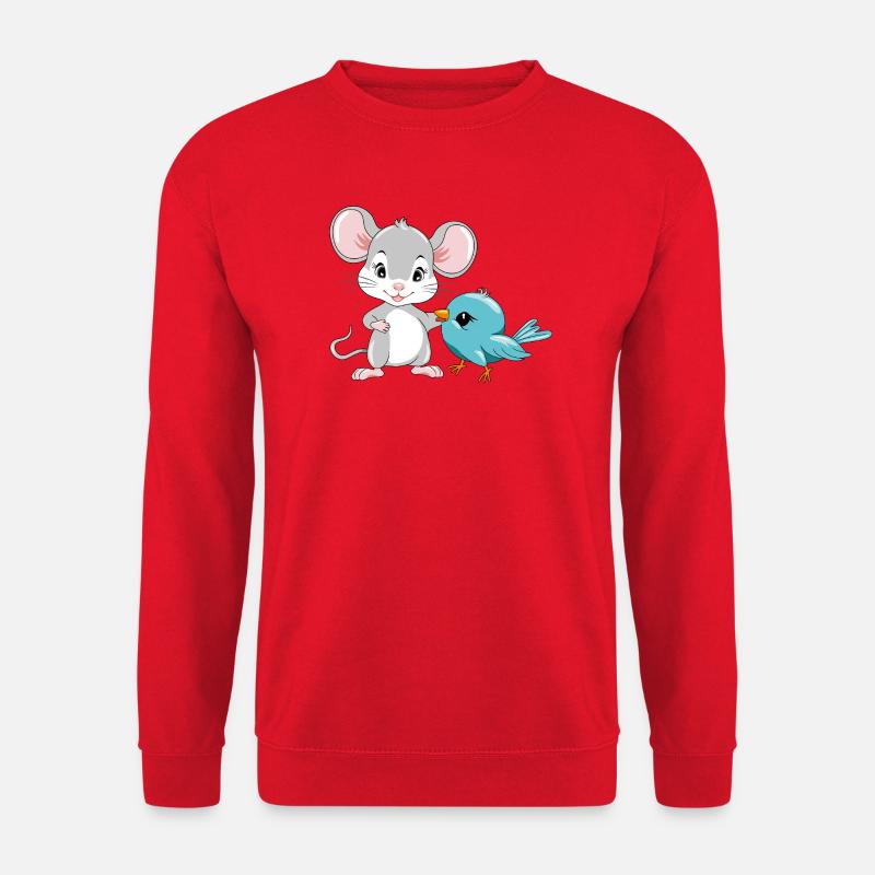 Little_mouse_and_blue_birdie_are_best_friends - Unisex Pullover - Rot