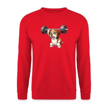 Beagle with Dumbbell Weightlifting Fitness Workout - Unisex Sweatshirt - red - Front - Alina (178cm) & Michal (187cm)