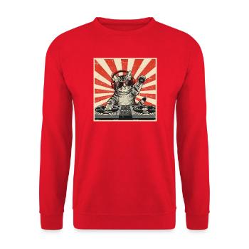 Katzen-DJ Retro Pop Art - Unisex Pullover - Rot - Vorne - Alina (178cm) & Michal (187cm)