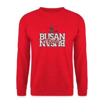 Busan Korea Lighthouse Typography Design - Unisex Sweatshirt - red - Front - Alina (178cm) & Michal (187cm)