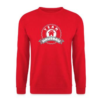 Team Hausbau Abzeichen Logo - Unisex Pullover - Rot - Vorne - Alina (178cm) & Michal (187cm)